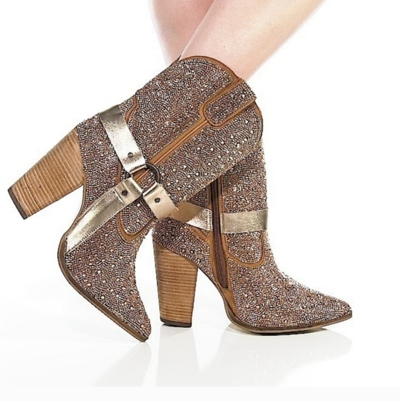 Dingo Crown Jewel Leather Rose Gold Harness Bootie Womens NEW - Picture 1 of 9